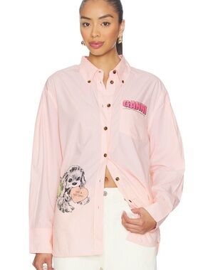 GANNI Pink Striped Button-Up Shirt